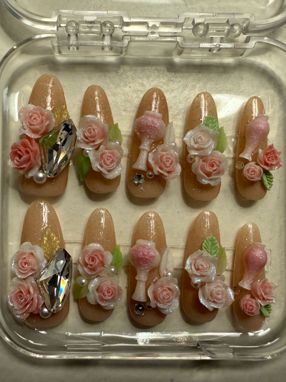 Floral Pink and White Press-On Nails